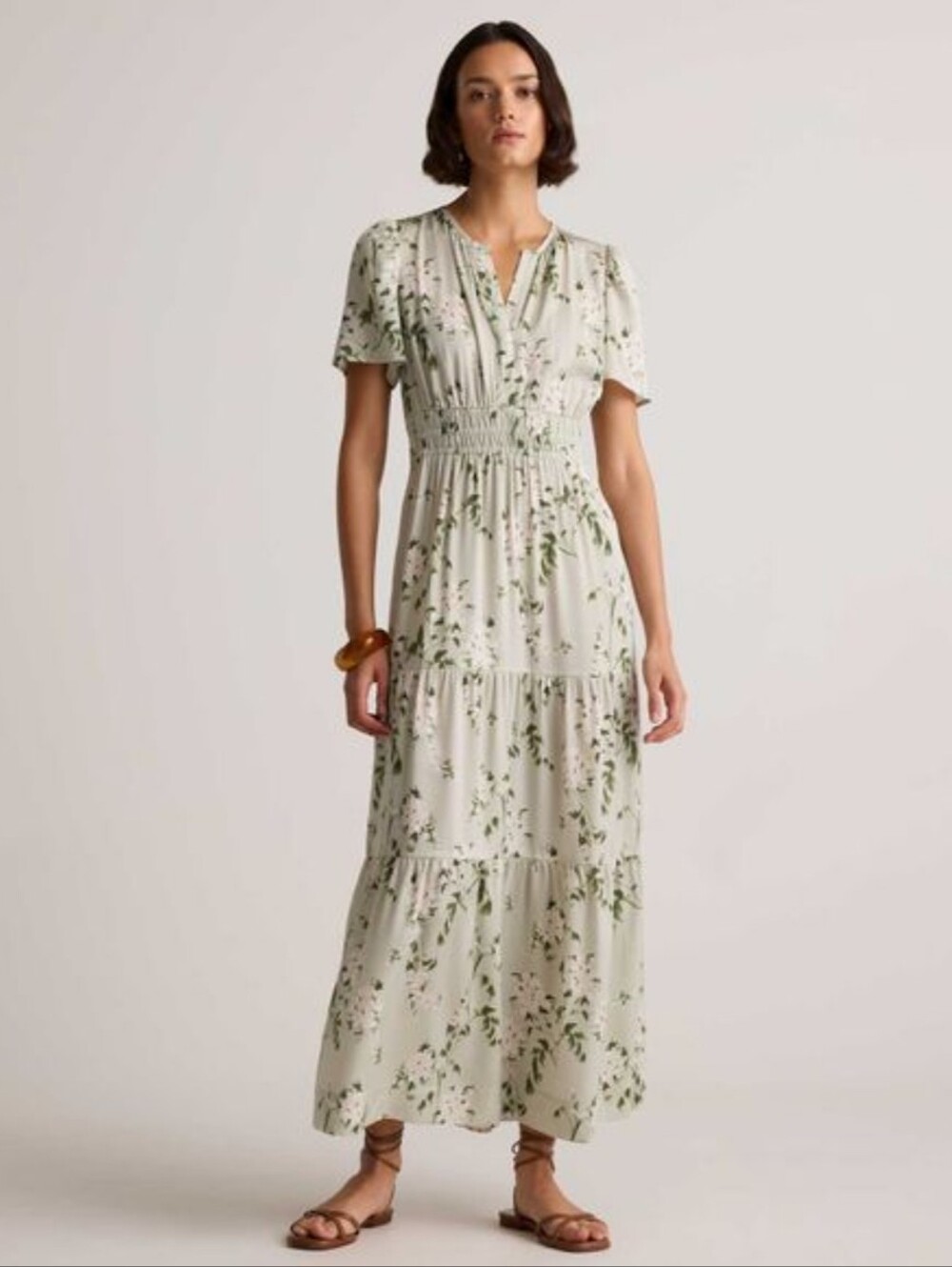 Quince Washable Stretch Silk Tiered Maxi Dress In Jasmine Vines Floral